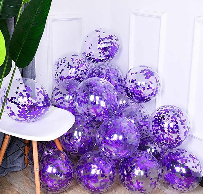 50pcs Purple Foil Confetti Balloons,12 inch Latex Balloon with Purple Confetti Inside for Birthday Family Party Wedding Party Baby Shower Decoration Supplies