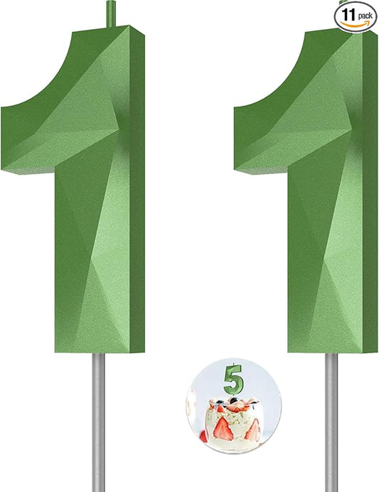 Number Birthday Candles(11 Candle Green) 3D Diamond Shape Number Happy Birthday Cake Candles for Birthday Party Wedding Decoration Reunions Theme Party