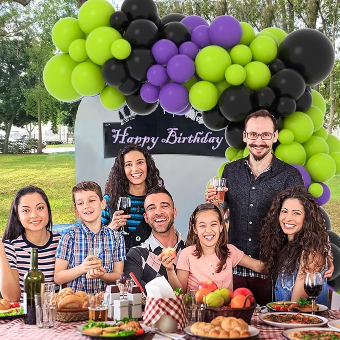 Lime Green Purple Black Balloon Garland Kit, 122PCS Black Purple Fruit Green Party Balloons for Birthday Video Game Anniversary Wedding Engagement Anniversary Graduation Racing Car Party Decorations