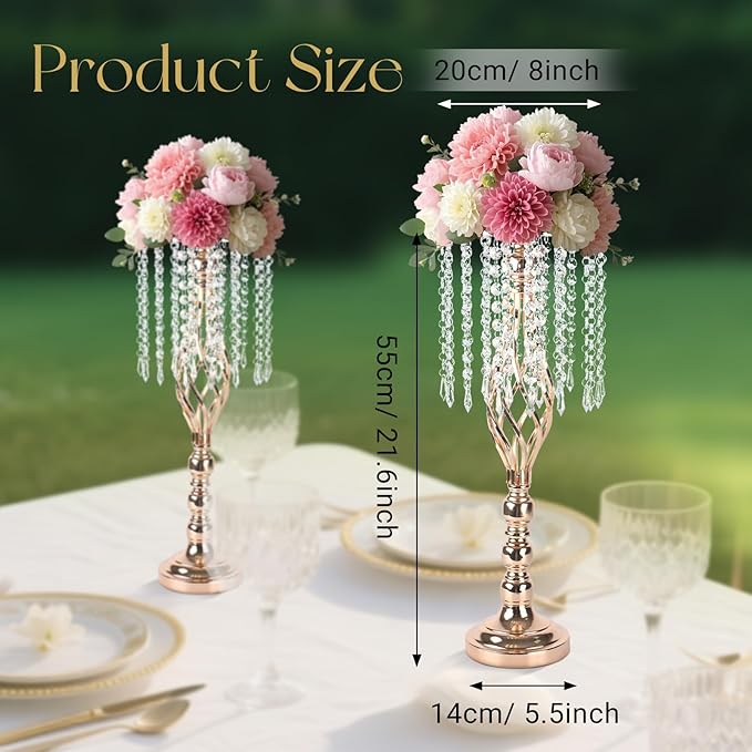 10 Pcs 21.6 Inch Crystal Flower Stand Gold Wedding Centerpieces Gold Flower Stand Vases Centerpiece Decorations for Wedding Party Reception Birthday Party Decor (L-21.6inch)
