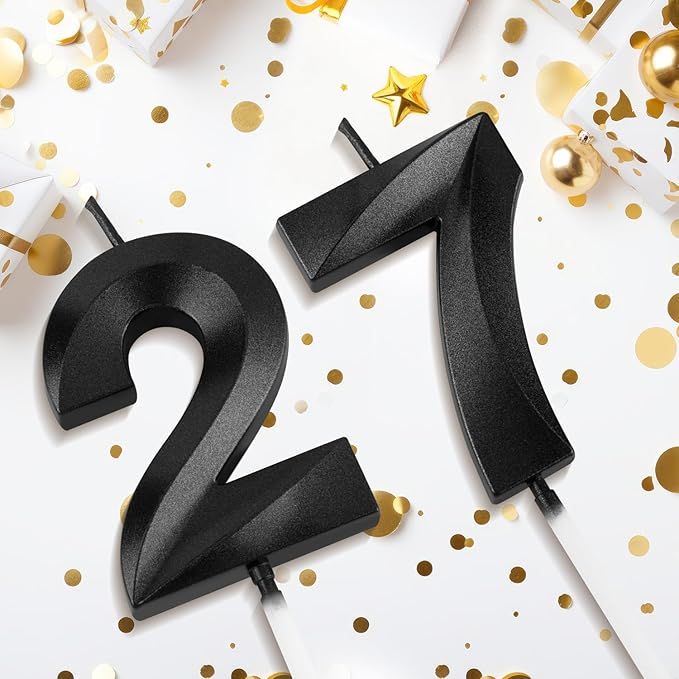 Number 27 Birthday Candles, 1.96 Inch Happy Birthday Cake Candles Cupcakes Topper Decoration for Birthday Party Wedding Anniversary Celebration Supplies (Black)