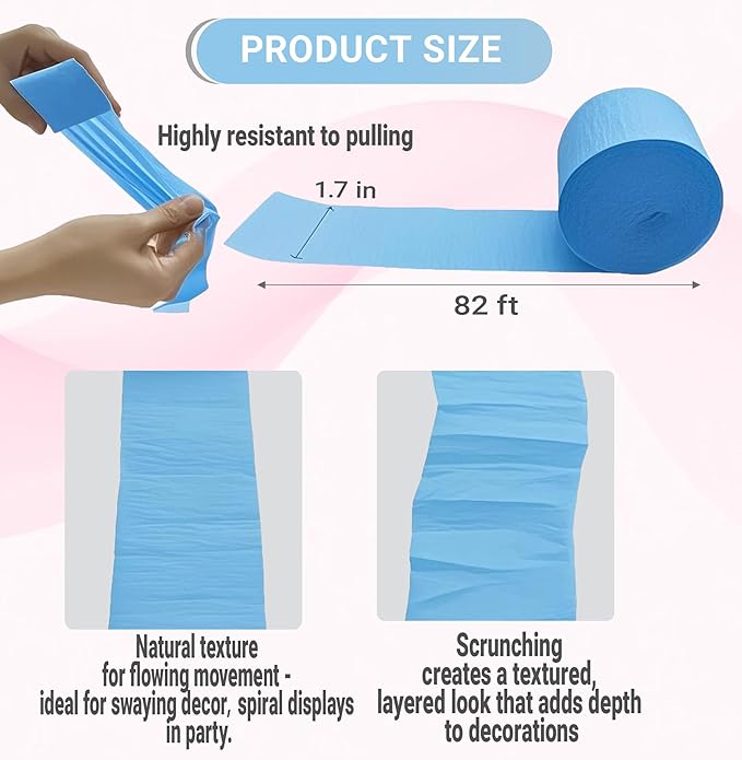 492ft Blue Green Birthday Party Decorations, 1.7in Wide Crepe Paper Streamers for Birthday, Wedding Party-6 Rolls Each 82ft