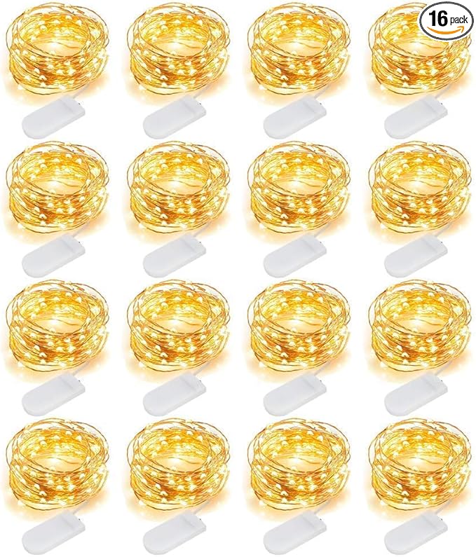 MUMUXI Battery Operated LED Fairy Lights, 16 Pack, 10ft Warm White, Waterproof, Energy Efficient, Indoor Outdoor Usage