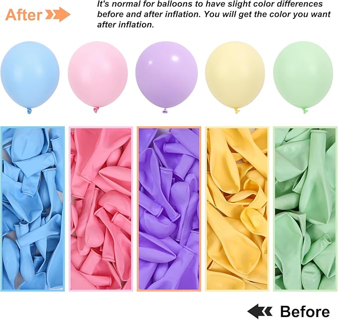 RUBFAC 135pcs Pastel Balloon Arch Kit, Macaron Rainbow Latex Balloon, Different Sizes 18 12 10 5 Inch for Garland Baby Shower Birthday Party Gender Reveal Garland Decoration