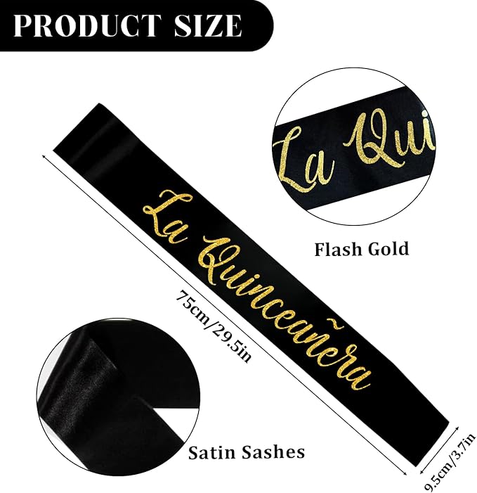 La Quinceañera Satin Sash, 15th Birthday Sash, 15 Years Old Gifts Party Supplies,,Happy15th Birthday Party Decoration (Black)