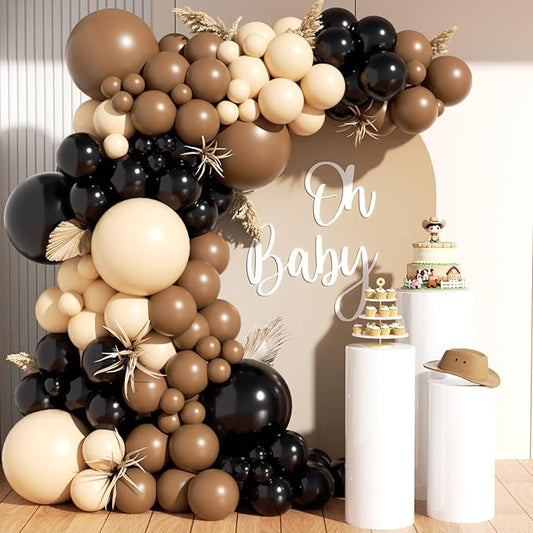 Black Brown Nude Balloon Garland Arch Kit 201Pcs Different Size Brown Balloon Garland for Rodeo Wild West Country Birthday Baby Shower Farm Fiesta Gender Reveal Party Western Theme Party Decor