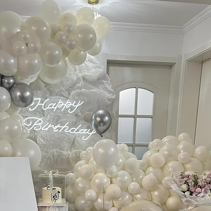 Voircoloria 90pack Ivory Balloons Different Size 18/12/10/5 Inch Ivory White Balloon Garland Arch Kit for Graduation, Wedding, Birthday, Princess Theme, Baby Shower, Anniversary Party Decorations