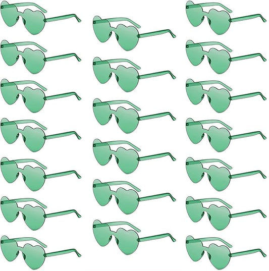 20 Pack Heart Sunglasses for Women Candy Transparent Rimless Bulk Heart Shaped Glasses for Bachelorette Party Favors