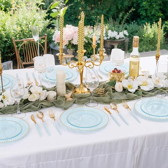 Supernal 102Pcs Mint Green Plastic Silverware,Gold Cutlery with Mint Green Handle,Gold Plastic Silverware Heavy Duty Include 34 Forks,34 Spoons and 34 Knives Prefect for Party,Wedding & Mother's Day
