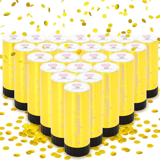 Confetti Cannon 24 Pack Small gold Confetti Poppers ideal for Weddings, Birthdays, Graduations, Baby Showers, New Year's Eve Parties Fun Party Decorations