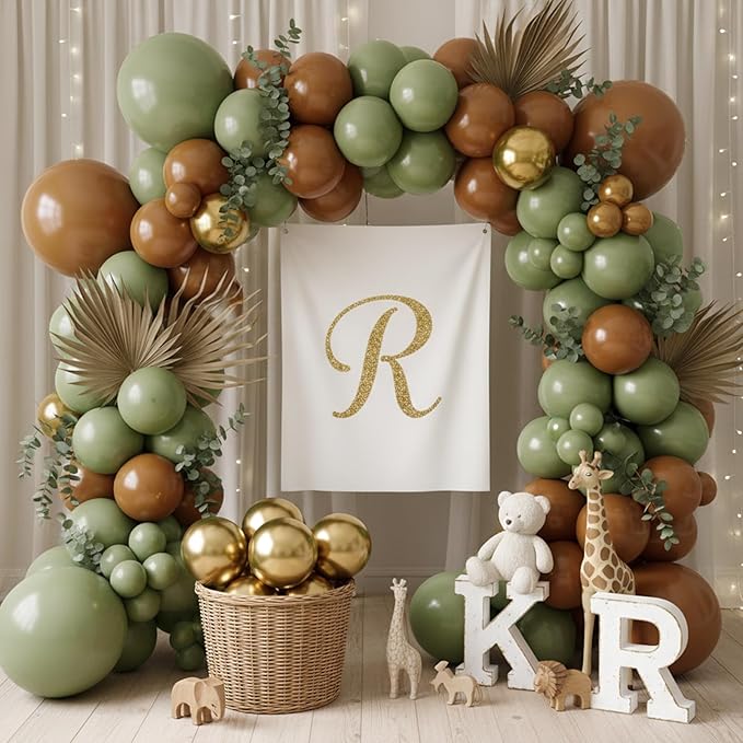 RUBFAC 135pcs Sage Green Balloons, Latex Olive Dusty Green Balloon Different Sizes 18 12 10 5 Inch for Garland Arch Birthday Party Graduation Baby Shower Wedding Safari Jungle Boho Decoration