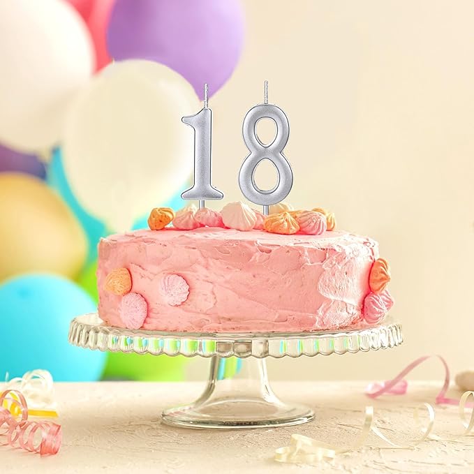 32 Pieces Numeral Birthday Candles Silver Cake Glitter Candles Number 0-9 Cake Decoration for Child's Milestone Birthday Celebration Ten-Year Milestone Anniversary Party Celebration (Silver)