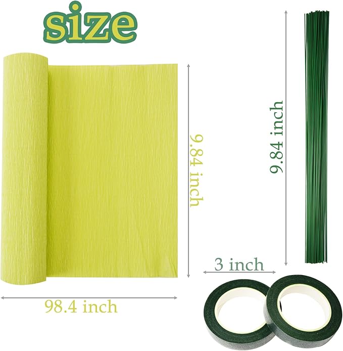 chaekoy 6 Rolls Crepe Paper Streamers, 10 Inch x 8 Feet Flower Making Kits with Floral Tape and Stem Wire for Birthday Party Wedding