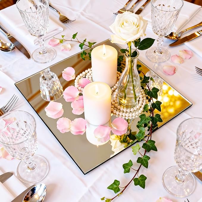 16Pack Square Mirror Centerpieces for Tables, 10" Acrylic Mirror Table Centerpieces, Square Acrylic Mirror Trays, Mirror Candle Plates for Birthday Wedding Decorations Party Crafts, Wall Decoration
