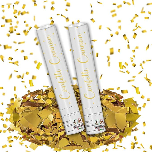 12" Gold Confetti Confetti Cannons - Party Poppers for Birthday Graduation Retirement Wedding New Year Celebrations - Easy to Use, Pack of 2
