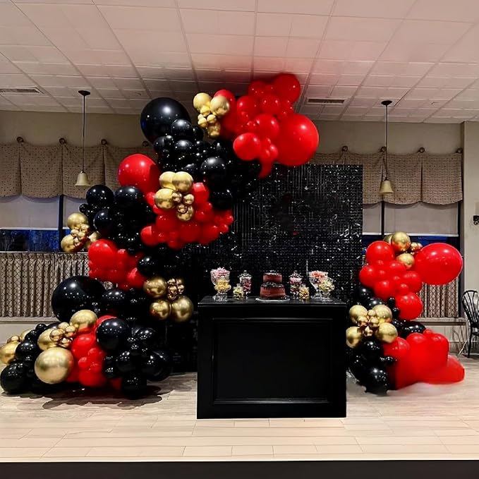 Lukiituke Red and Black Balloon Arch Kit, 114PCS Red and Gold Balloons 4 Size Red Black Gold Balloons for Birthday, Casino Theme Party, Movie Night, New Year, Wedding, Graduation Party Decorations