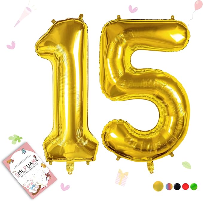 40 inch Number Balloon 0-9 Gold Large Number 15 Balloons,Digital Balloons for Birthday Party Celebration Decorations Supplies, Helium Foil Number Balloons for Wedding Anniversary