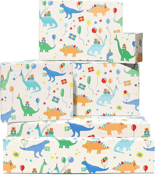 CENTRAL 23 Dinosaur Wrapping Paper Birthday Boy - 6 Sheets Dino Gift Wrap For Children - Dino Birthday Party - Kids Wrapping Paper - Comes With Stickers