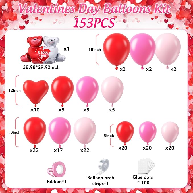 Valentines Day Balloons Garland Arch Kit, Pink Red and Red Heart Balloons for Valentine's Birthday Galentine's Day Wedding Anniversary Engagement Romantic Party Decorations Special Night
