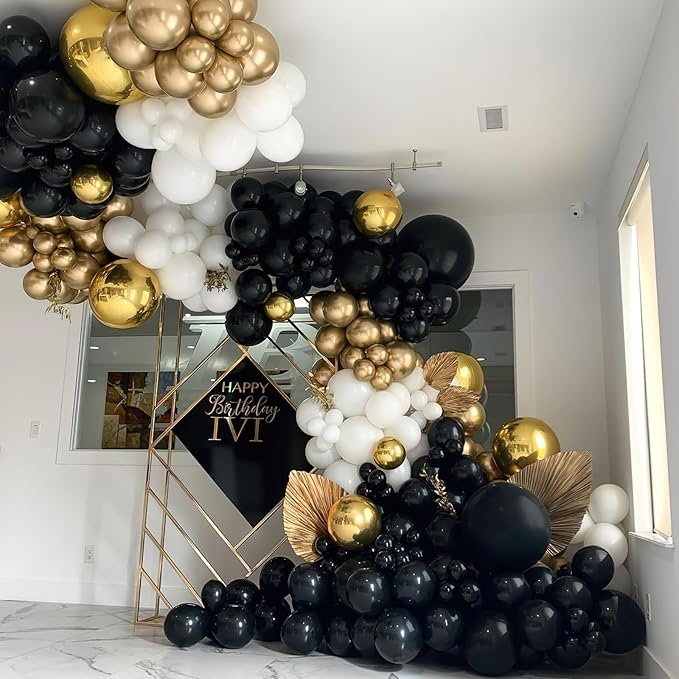 PartyWoo Black and Gold Balloons 66pcs 12 Inch Matte Black Metallic Chrome Gold Balloons for Graduation Baby Shower Birthday New Year's Eve Anniversary Bachelorette Retirement Party Decorations