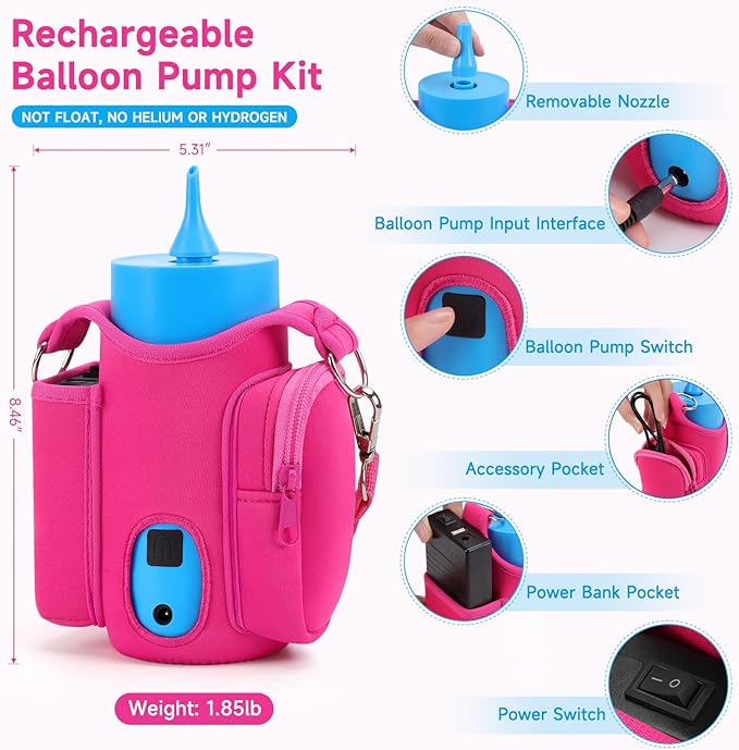 Rechargeable Balloon Pump, Portable Cordless Balloon Inflator with Carry Bag, Shoulder Strap & Tie Tool, Battery Operated Balloon Pump for Latex & Foil Balloons, Birthday Baby Shower Party Decorations