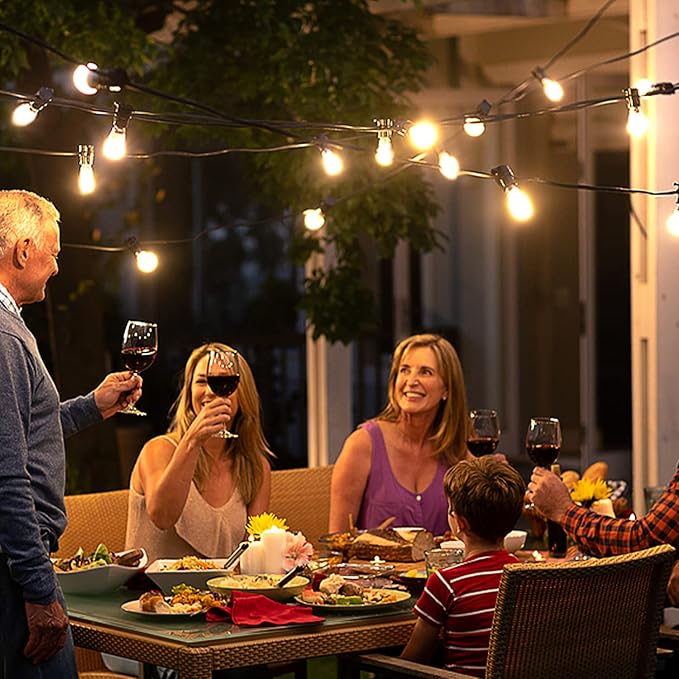 50FT LED Outdoor String Lights, Waterproof Patio Lights with 25+1 Edison Shatterproof Bulbs, Outside Hanging Light, Christmas Decorative for Patio, Cafe, Garden, Bar