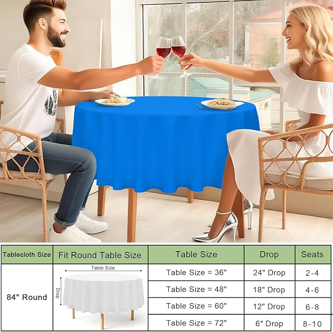 misaya 6 Packs Disposable Plastic Table Cloth, 84" Round Waterproof Tablecloth, Leakproof & Sturdy Decorative Table Covers for Picnic, Party and Outdoor, Blue