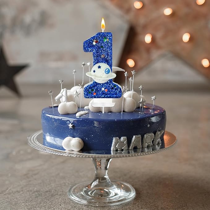 HXOUSE Spaceship Number 1 Birthday Candles - Outer Space Universe Birthday Candles for Cake, 1 Candle Topper for Anniversary Celebrations, Astronaut Rocket Party Decorations for Boys