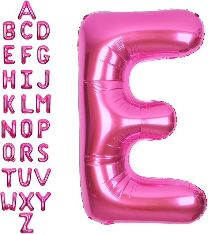 SUWEN 40 Inch Hot Pink Large E Letter Balloons Big Foil Helium Letter Balloons A-Z Jumbo Mylar Happy Birthday Party Decorations for Woman Anniversary Party Supplies