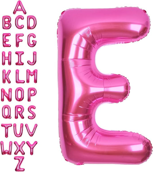 SUWEN 40 Inch Hot Pink Large E Letter Balloons Big Foil Helium Letter Balloons A-Z Jumbo Mylar Happy Birthday Party Decorations for Woman Anniversary Party Supplies