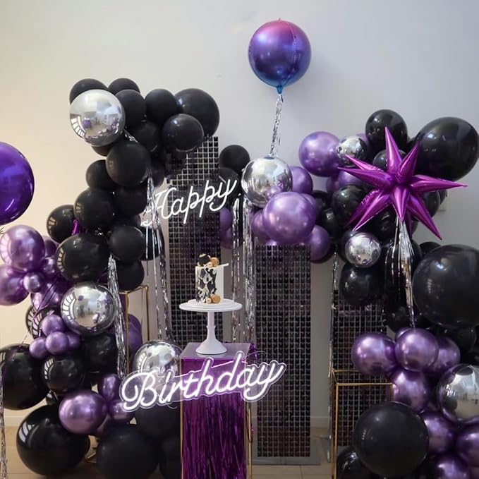 MEBAY Black Purple and Silver Balloons Arch Kit, 146 Pcs Matte Black Light Purple Confetti Chrome Silver Balloons for Graduation Birthday Party Baby Shower Wedding Decorations