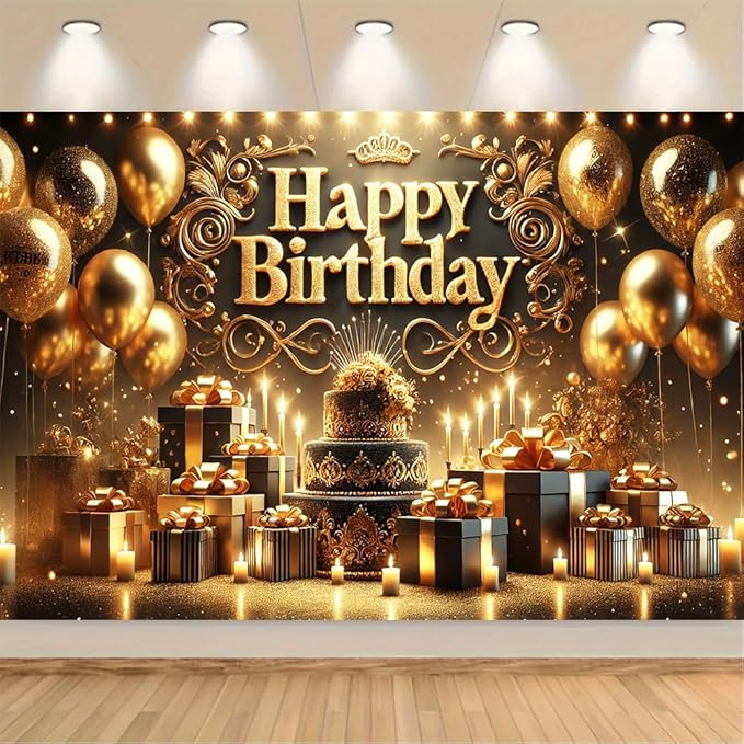 Happy Birthday Party Banner, Festive Balloons and Lights Design, 71x43in Party Decorations for Birthday Event, Party Backdrop, Home Decor