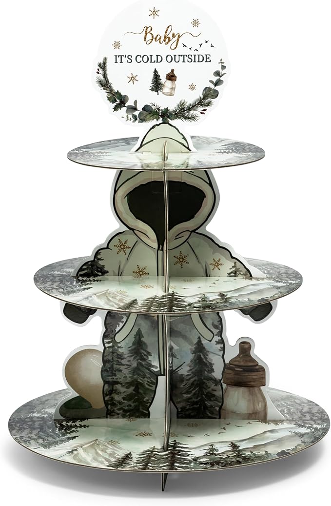 Adventure Baby Shower Cupcake Stand - 3 Tier Summer Camping Themed Cupcake Holder Baby It's Cold Outside Baby Shower Dessert Cake Tower Displays for Kids Birthday Gender Reveal Party Supplies