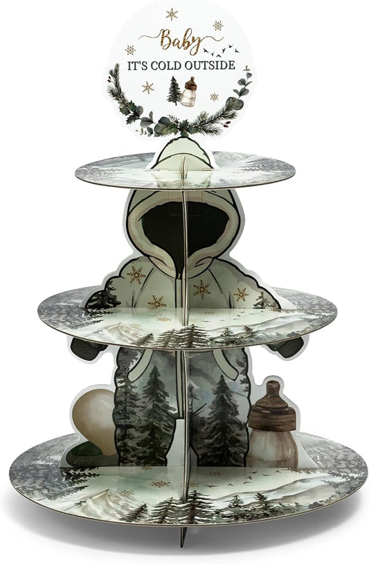 Adventure Baby Shower Cupcake Stand - 3 Tier Summer Camping Themed Cupcake Holder Baby It's Cold Outside Baby Shower Dessert Cake Tower Displays for Kids Birthday Gender Reveal Party Supplies