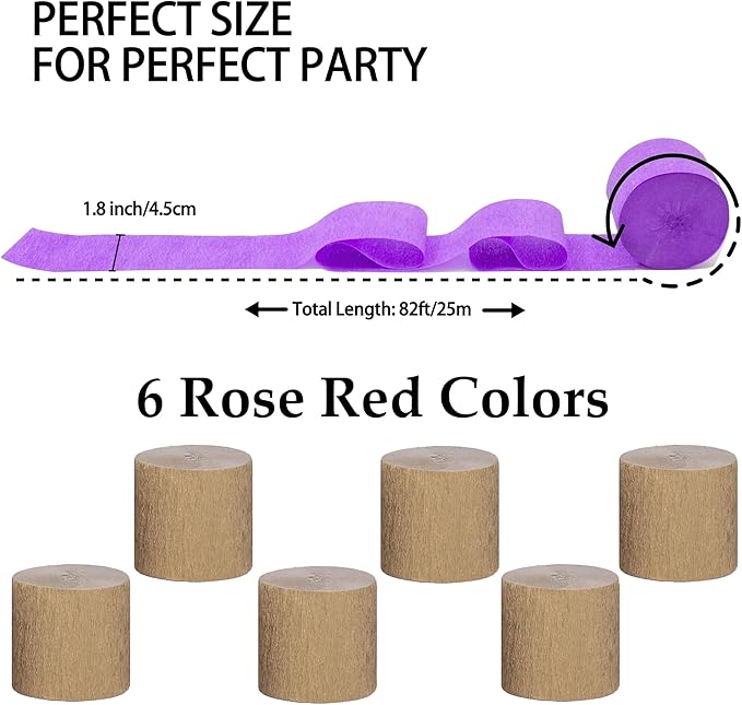 Crepe Paper Streamers 6 Rolls 492ft,Pack of Gold Streamers Party Decorations,Crepe Paper Roll for Birthday,Wedding,Bachelorette,Bridal Shower Decorations (1.8 Inch x 82 Ft/Roll)
