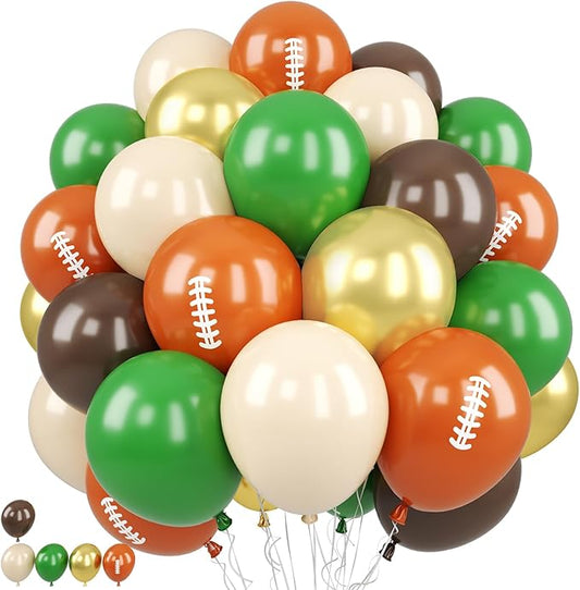 Football Balloons, 50PCS 12inch Party Balloons Dark Green Gold Black Beige Ballons Football Printed Balloons For Boys Game Sports Birthday Party Football Themed Decorations