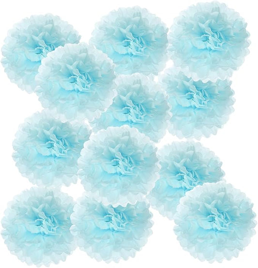 PATIKIL 14inch Tissue Paper Pom Poms, 12PCS Pom Poms Paper Flowers Ball Tissue Paper Flowers for Wedding Bridal Shower Birthday Bachelorette Party Backdrop Decoration, Light Blue