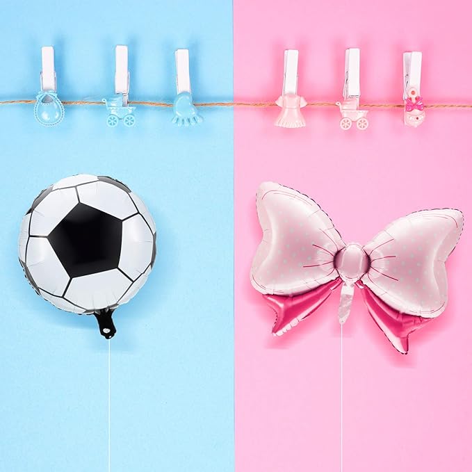 12 Pieces Gender Reveal Soccer Ball Balloons Includes 6 Pink Bow and 6 Soccer Ball Balloons Party Favors Supplies Decoration Accessories for Gender Reveal Party, Baby Shower, Birthday