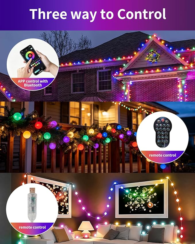 Super RGB Color Changing Globe String Lights, 33ft Smart Fairy String Lights with APP Control, Mini Ball LED Twinkle Lights Hanging for Indoor Outdoor Bedroom Party Garden Camping Birthday Decoration
