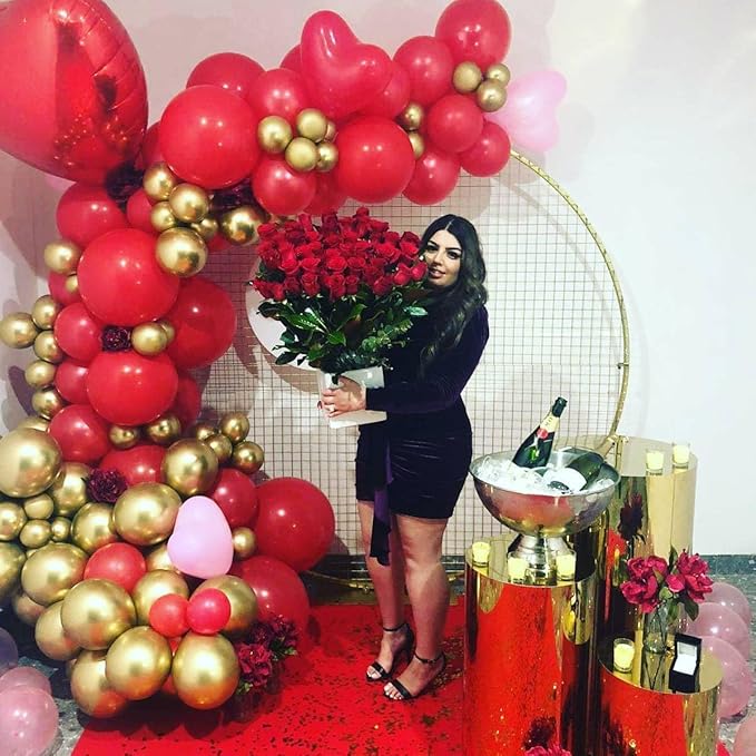 Red & Gold Balloons Set with Gold Confetti - Metallic Balloons for Wedding, Bridal Shower, Baby Shower