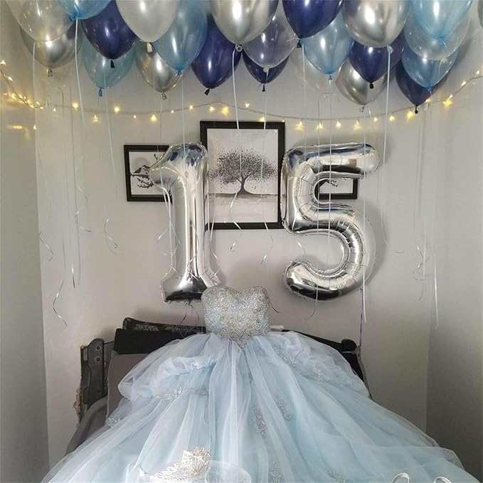 40 Inch Silver Large Numbers Balloons 5, Self Inflating Digit 5 Helium Balloons for 5th Girls Boys, Foil Mylar Big Number Balloon Set 0-9 for Women Men Birthday Party Anniversary Supplies Decorations