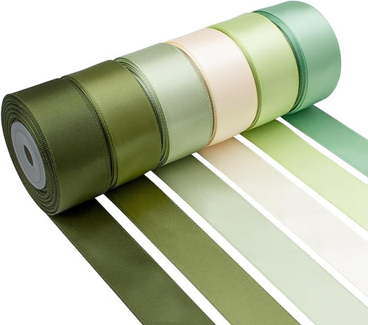 Green Satin Ribbon 1 Inch x 60 Yards Sage Green Ribbon Assorted Solid Color Double Faced Silk Satin Ribbons for Crafts, Gift Wrapping, Wedding, Bridal Shower, Flower Bouquet, Invitation, Hair Bows