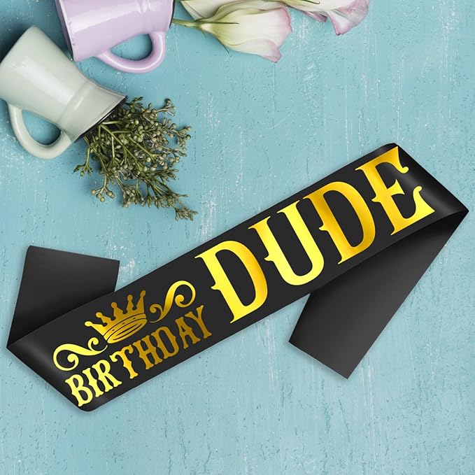 Generic Birthday Dude Sash with Gold Foil, Black Funny Birthday Sash for Boys or Men, Party Decorations and Supplies, Gifts for Husband, Boyfriend, Son, Brother (Black+Gold)
