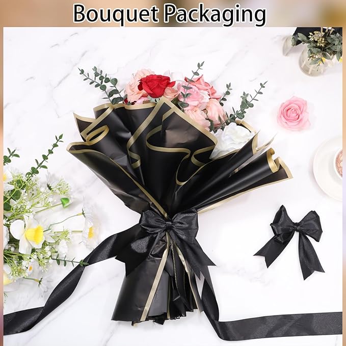 woric Black Ribbon 1 1/2 inch 60 Yards Satin Crafts Fabric Ribbon for Mothers Day Graduation Leis Gift Wrapping Flower Bouquet Crafts Bows Making Party Clothes Decorations