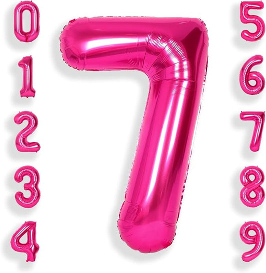 SUWEN 40 Inch Hot Pink Large 7 Number Balloons Big Foil Helium Number Balloons 0-9 Jumbo Happy 7th Mylar Birthday Party Decorations for Girl Anniversary Party Supplies