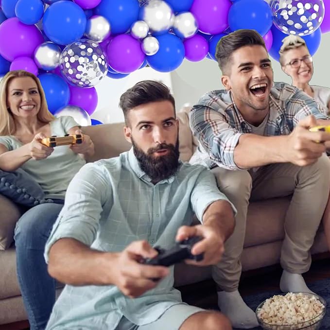 Purple Blue Silver Balloon Garland Arch Kit - Blue Purple Metallic Silver Balloons Video Game Birthday for Video Gamer Miner Birthday Outer Space Anniversary Wedding Graduation Party Decors