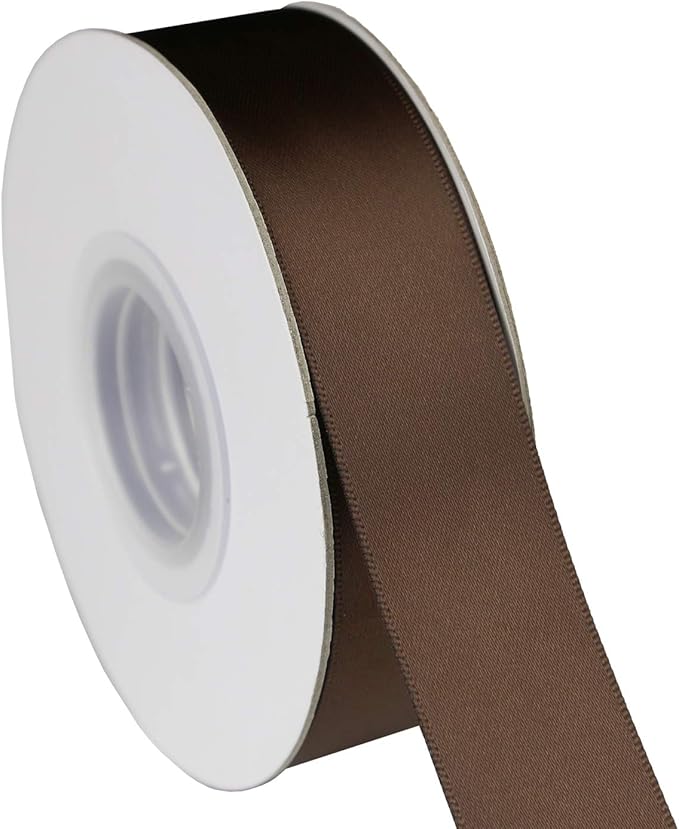ITIsparkle 1" Inch Double Faced Satin Ribbon 50 Yards-Roll Set for Gift Wrapping Scrap Books Party Favor Hair Braids Baby Shower Decoration Floral Arrangement Craft Supplies, Brown Ribbon