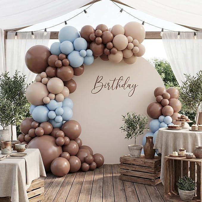 RUBFAC 135pcs Brown Balloons, Boho Coffee Latex Balloon Different Sizes 18 12 10 5 Inch for Garland Arch Wedding Baby Shower Jungle Safari Fall Birthday Bear Themed Party Decorations