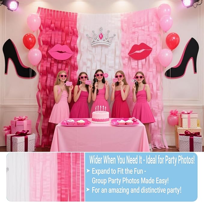 Princess Hot Pink Crepe Paper Streamers 492ft Shades of Pink Fringe Birthday Party Curtains for Backdrop, Door, Ceiling Birthday Party Decorations Various Pink Wedding Decor