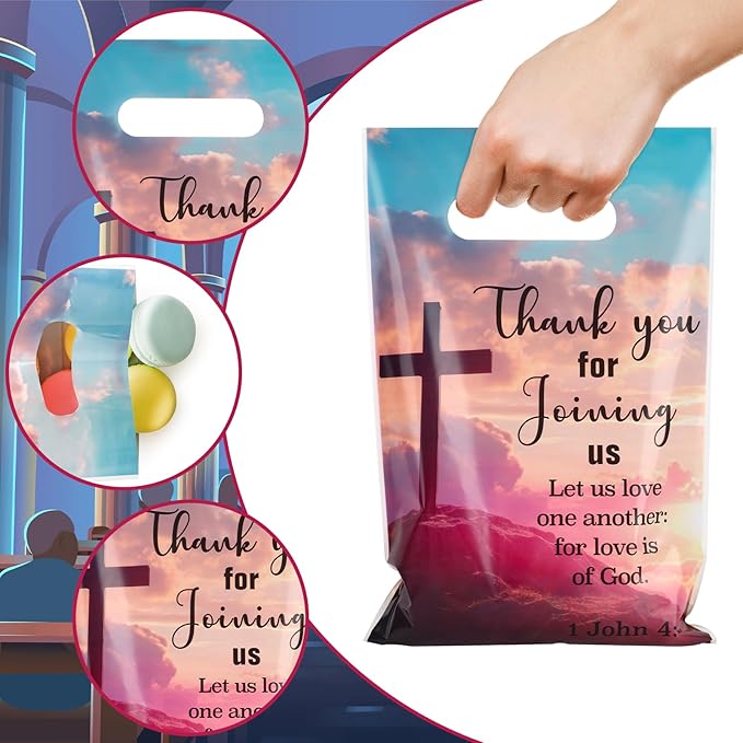 Hxezoc 50 Pieces Church Gift Bags Plastic Church Bags Practical Party Bags Religious Party Favors for Christian Theme Birthday Party Decoration Supplies